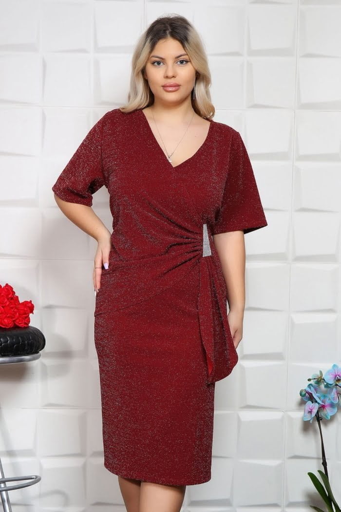 IMG 6004copy - Rochie din lurex Brida Bordo