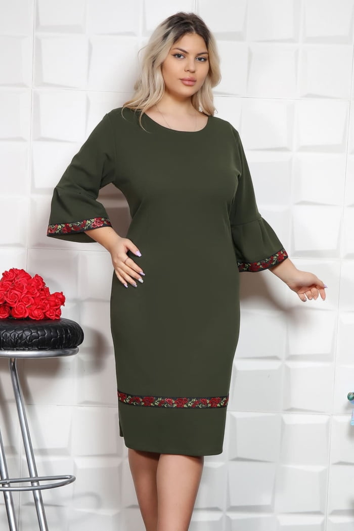 IMG 6094copy - Rochie Maria cu maneca clopot olive