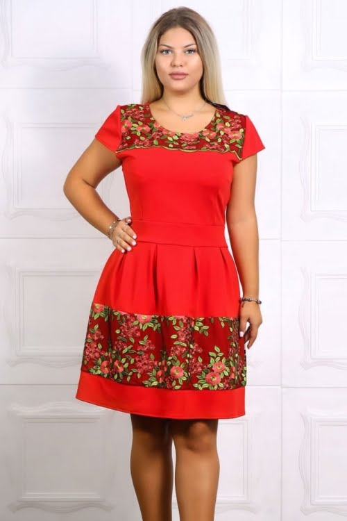 MIRA - Rochie Mira cu Broderie Rosu