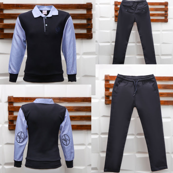 set camasa bleumarin - Compleu Baietii School casual doua Piese 6-13 Ani Dark