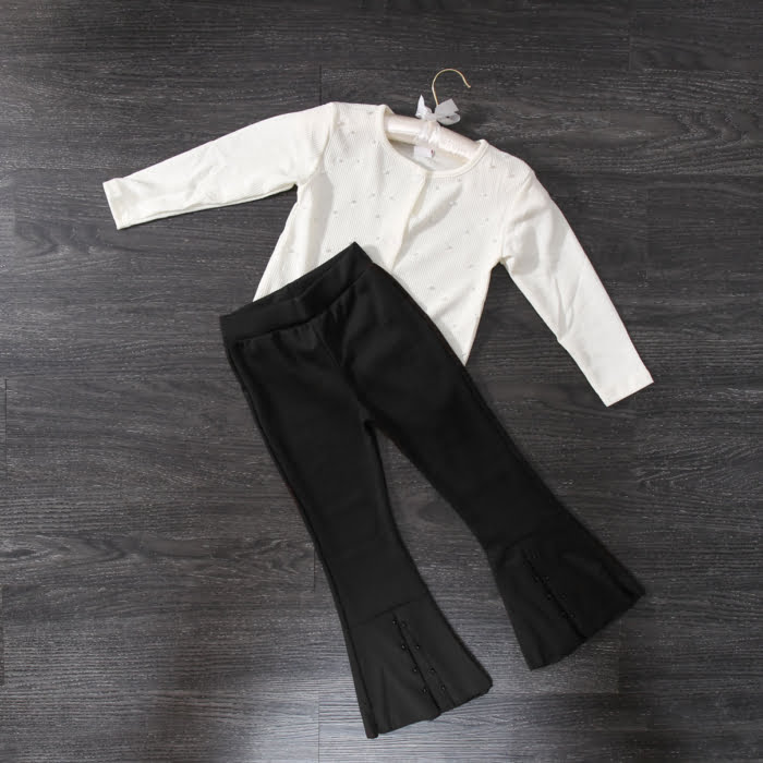 IMG 0080 - Cardigan cu Perle si Pantalon Fetite 5-13 Ani White