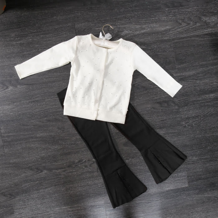 IMG 0081 - Cardigan cu Perle si Pantalon Fetite 5-13 Ani White