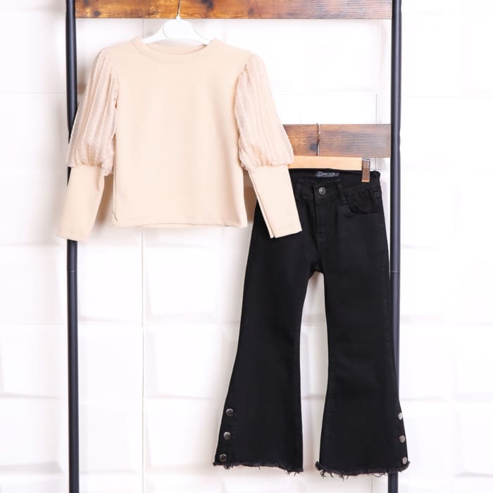 IMG 0608 - Set Fetita 5-12 Ani Black Jeans Cream