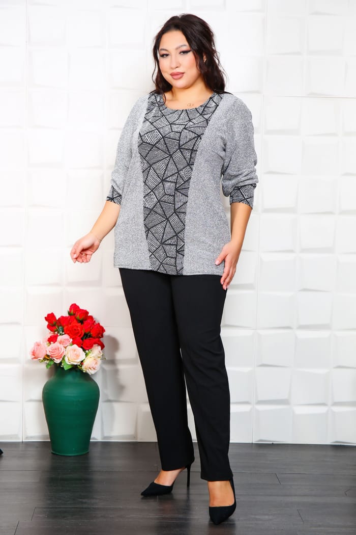 Compleu Elegant din 2 piese Lurex Lulu Argintiu - imagine 2
