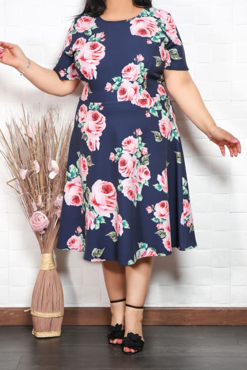 G - Rochie in clos cu imprimeu Gloris Roze