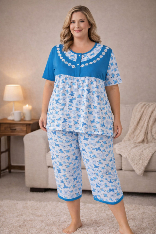 1 3 - Pijama Bumbac Cod PMS ALBASTRU