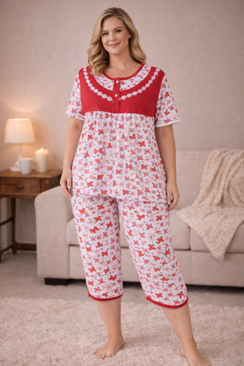 3 3 - Pijama Bumbac Cod PMS ROSU