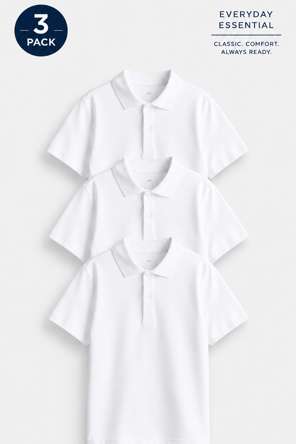 3 SET - Set 3 x Tricou Polo Scoala 8-13 Ani Alb