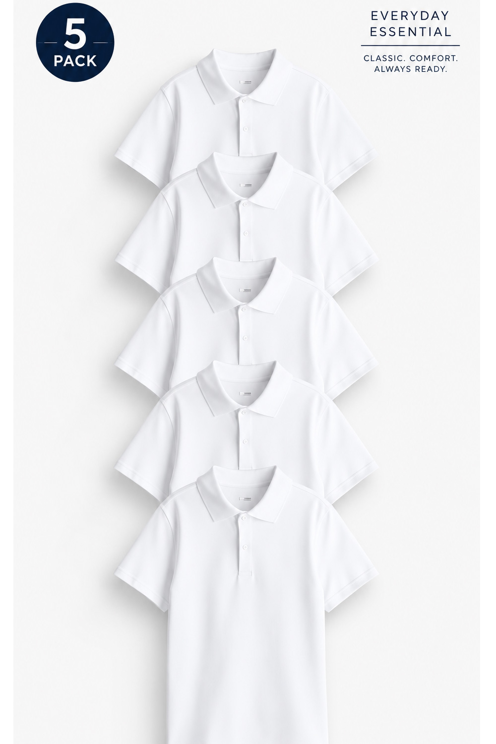 5 SET - Set 5 x Tricou Polo Scoala 8-13 Ani Alb
