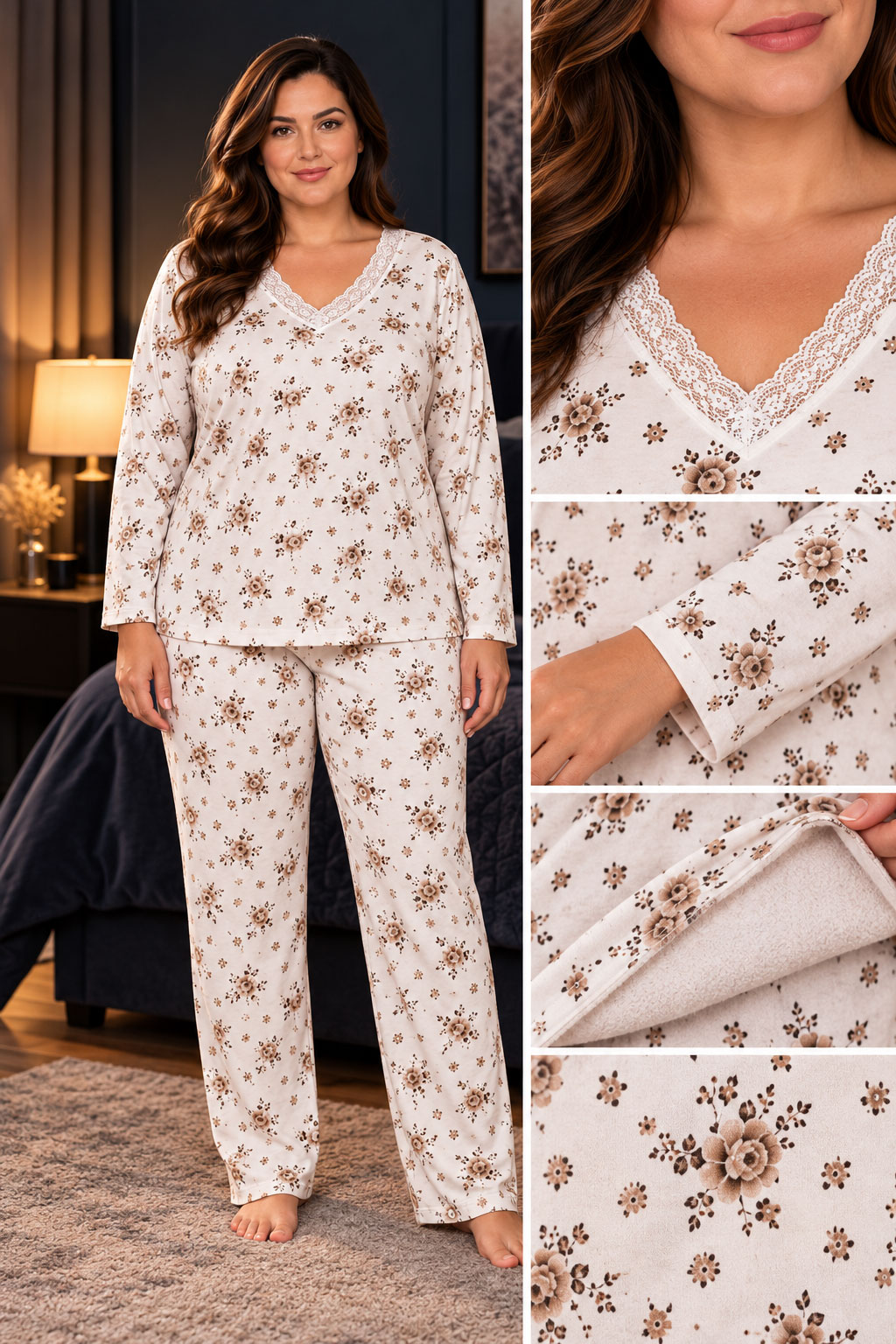 Cozy Floral Pajama Set Catalog - Pijamale Damă Comfort din Bumbac Vătuit